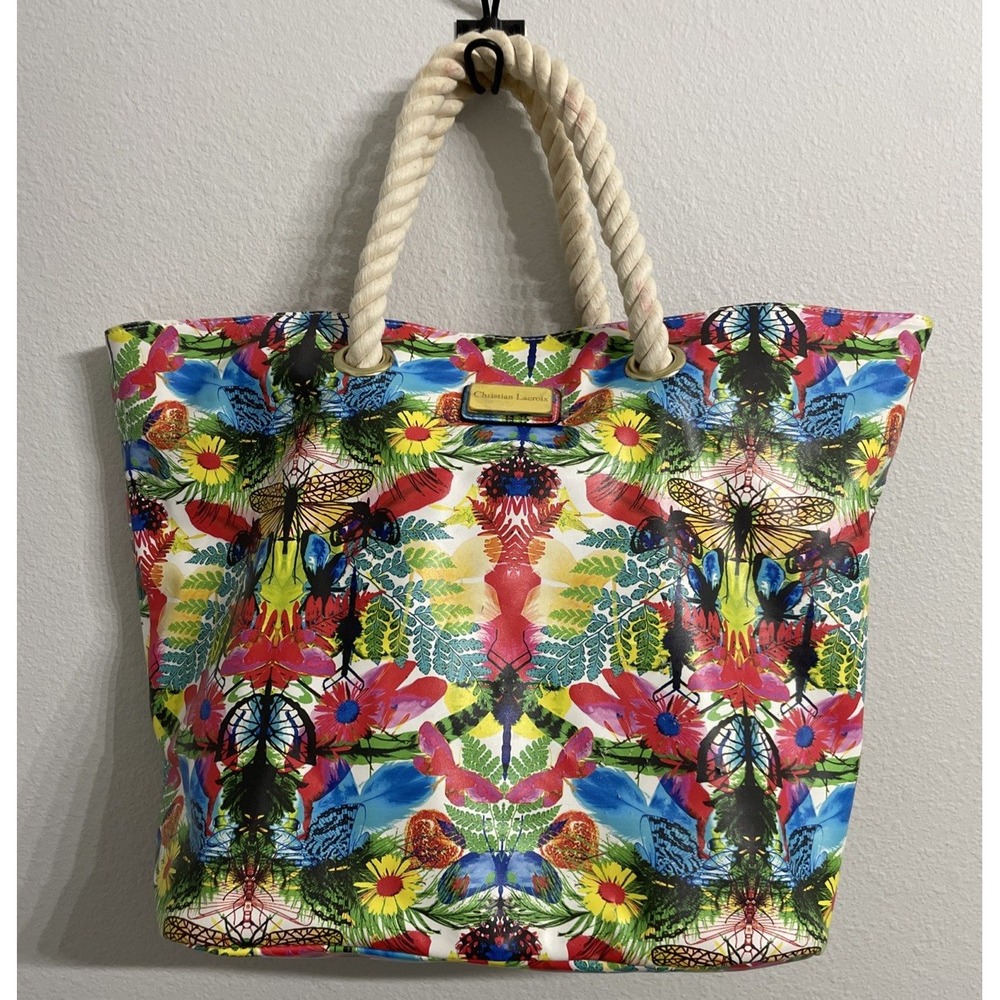 CHRISTIAN‎ LACROIX Reversible Pink Drangon Fly Luxury Designer Tote